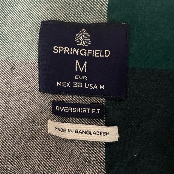 Springfield Men’s flannel cotton plaid button down shirt in green. Size Medium - Picture 7 of 8